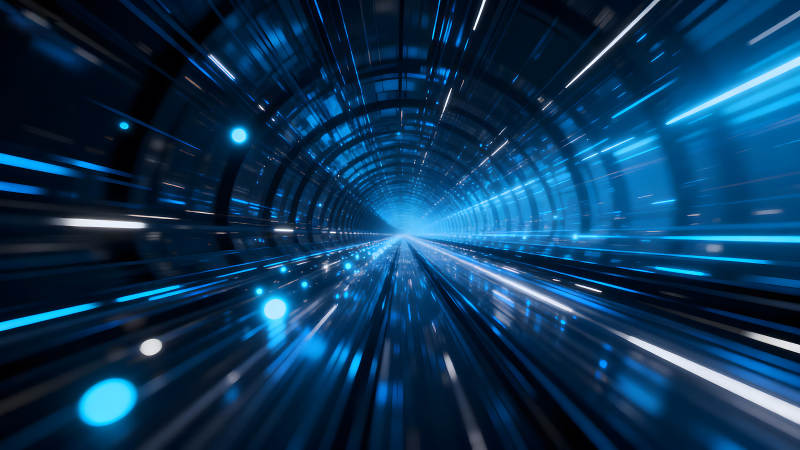 未来隧道蓝色光影流动视觉-图片