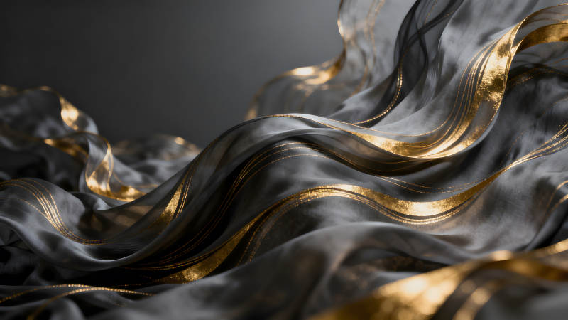 絲綢與金箔裝飾的抽象藝術-圖片