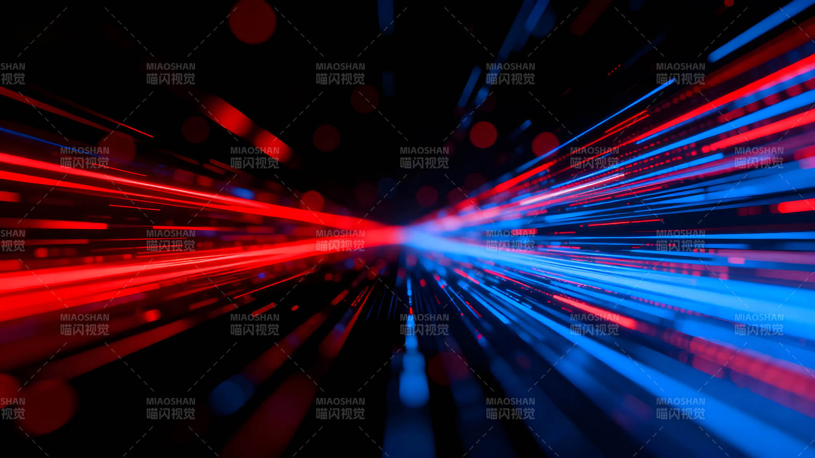 抽象红蓝线条汇聚黑色背景-图片