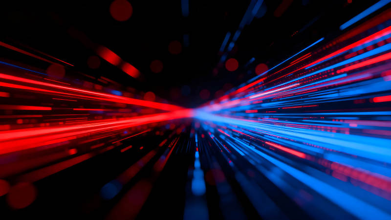 抽象红蓝线条汇聚黑色背景-图片