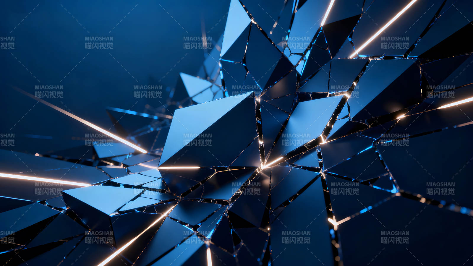 抽象幾何圖形破碎發光藍色背景-圖片