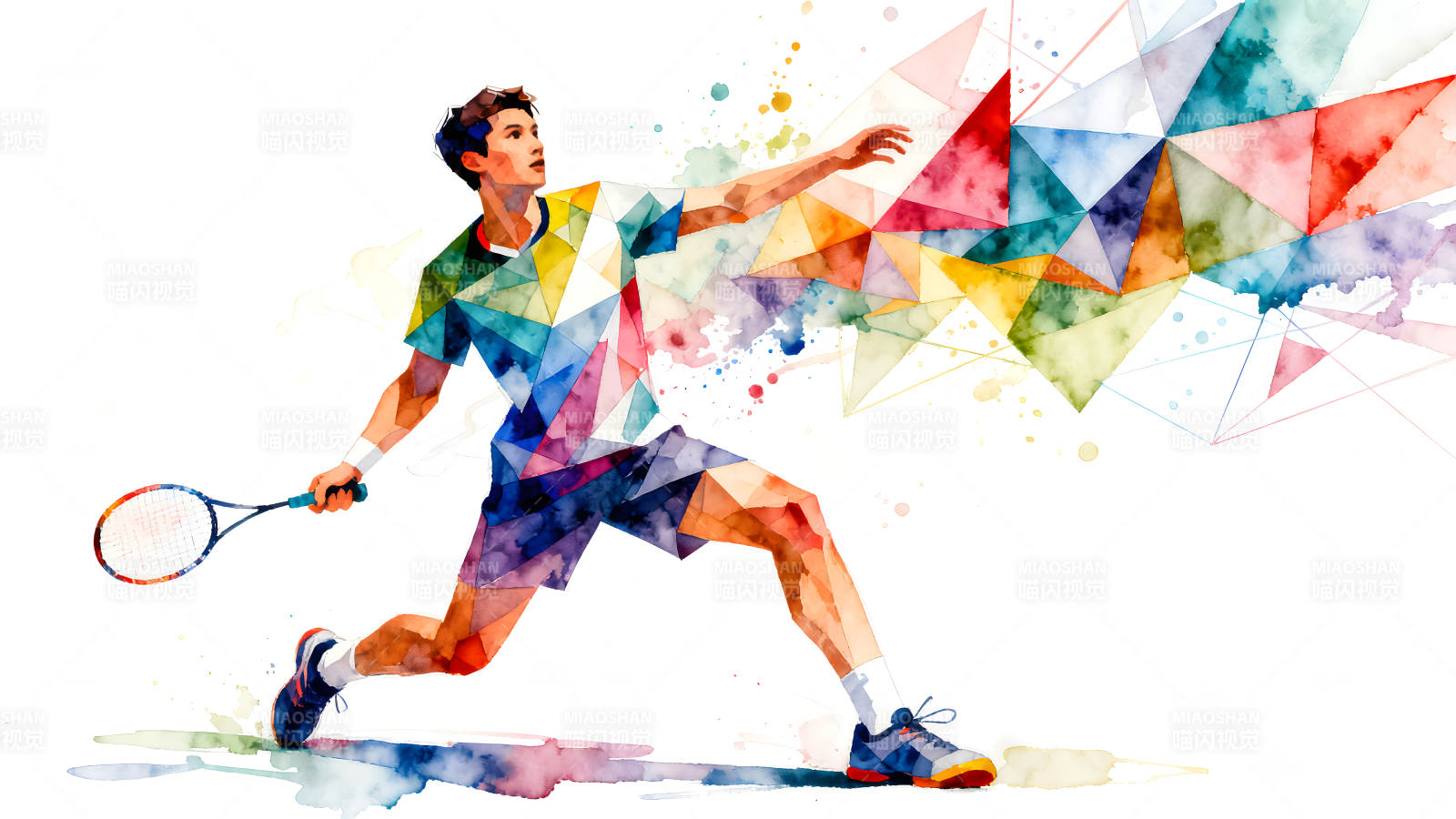 网球运动员的几何水彩画-图片