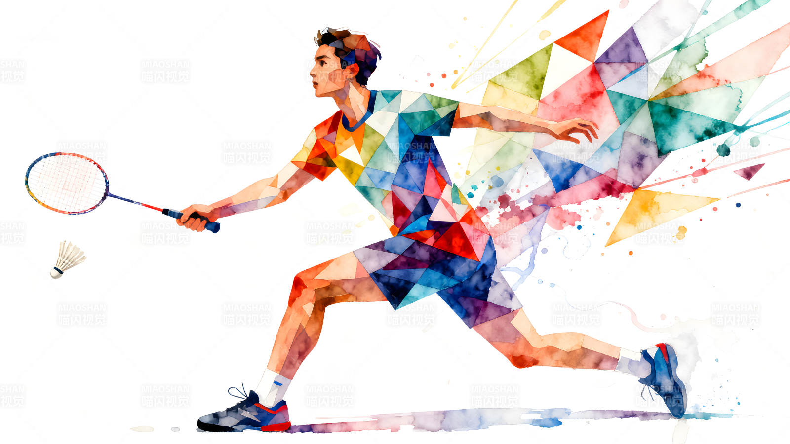 羽毛球運動員水彩風格-圖片