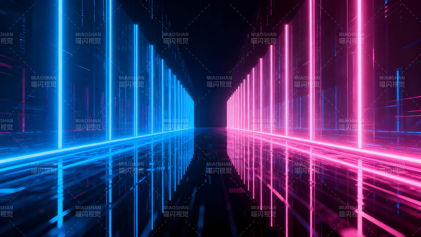 未来科技感蓝色与粉色光线交织-图片