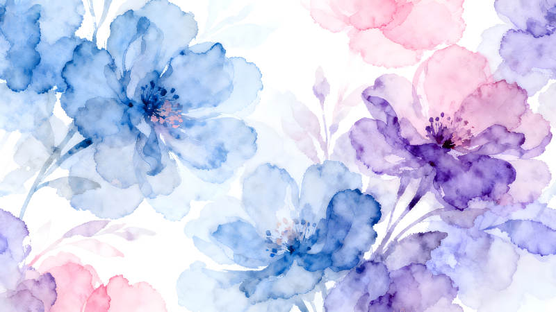 水彩花卉绽放柔美意境-图片