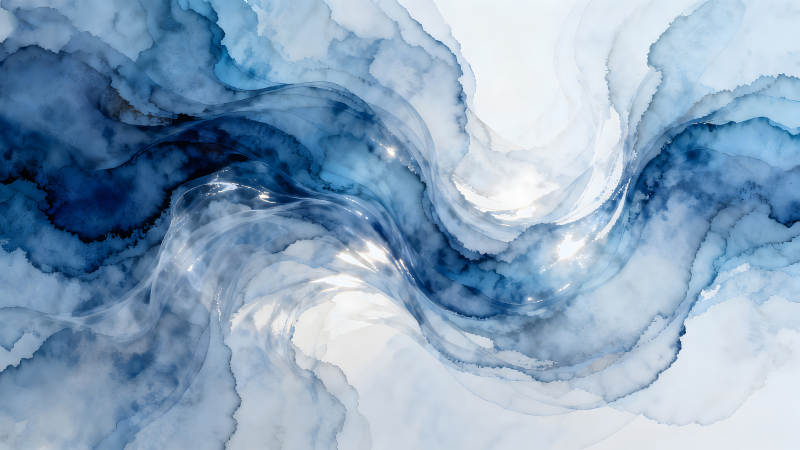 蓝色水墨画流动水纹光线折射-图片