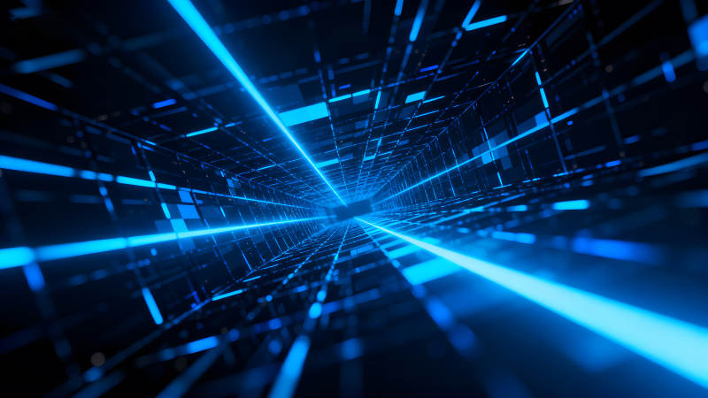 蓝色光线构建数字空间隧道-图片