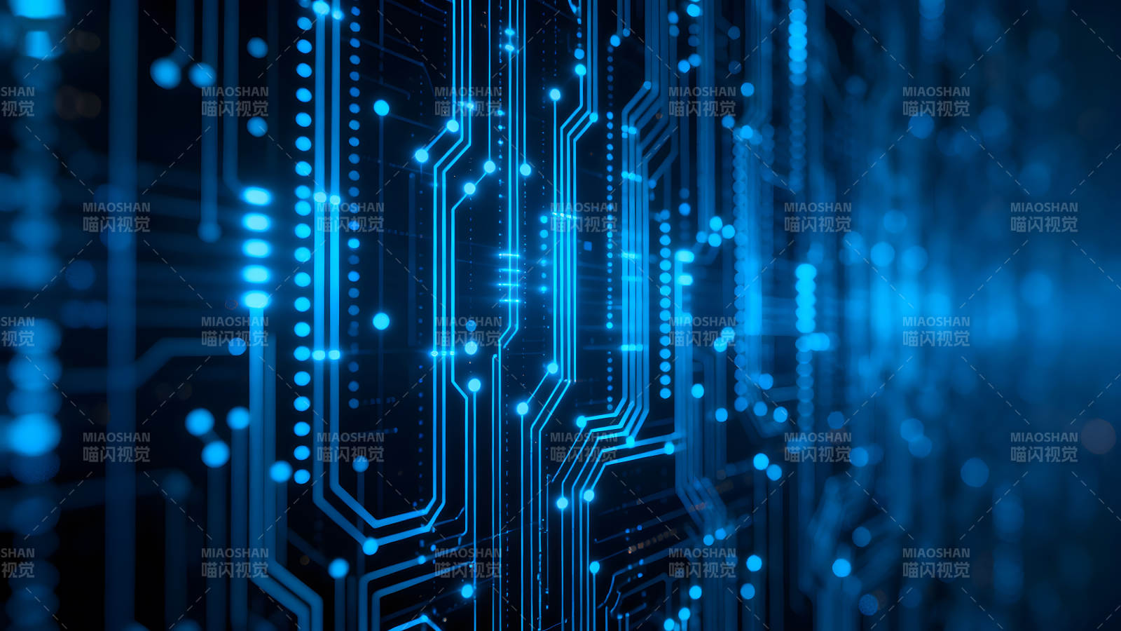 藍色電路板發光科技感-圖片