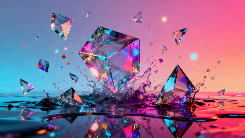 钻石与水花的光影艺术表现-图片