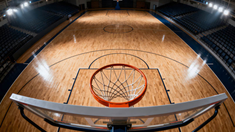 篮球场馆俯瞰视角场地光影氛围-图片