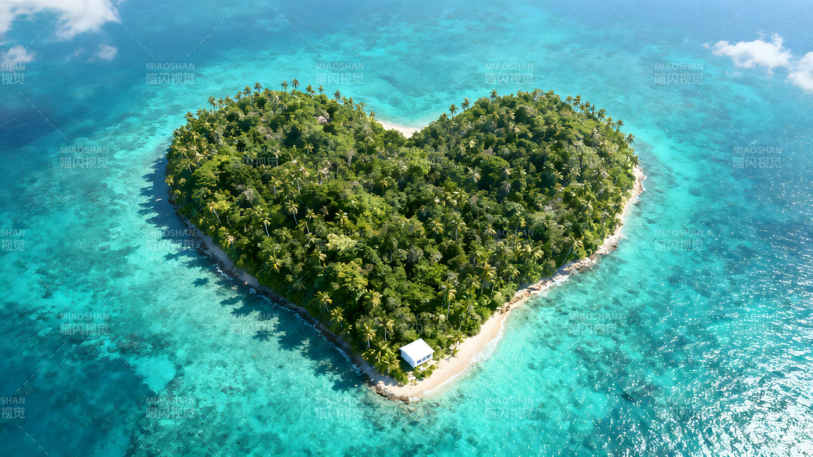 心形小岛郁郁葱葱的海岛风光图片