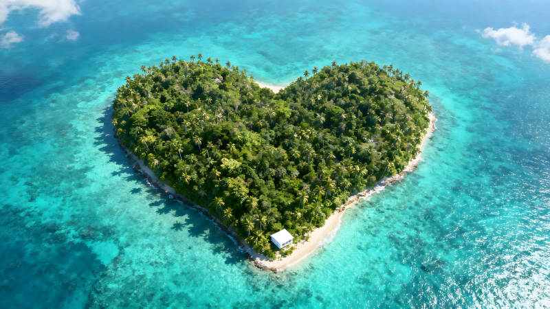 心形小岛郁郁葱葱的海岛风光-图片