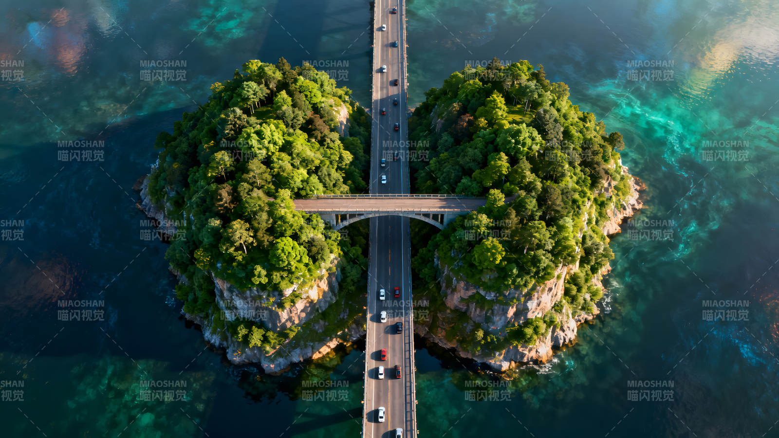 橋梁連接島嶼車流穿梭自然風(fēng)光-圖片