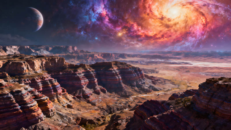 星空下的峡谷行星地貌奇幻绚丽-图片