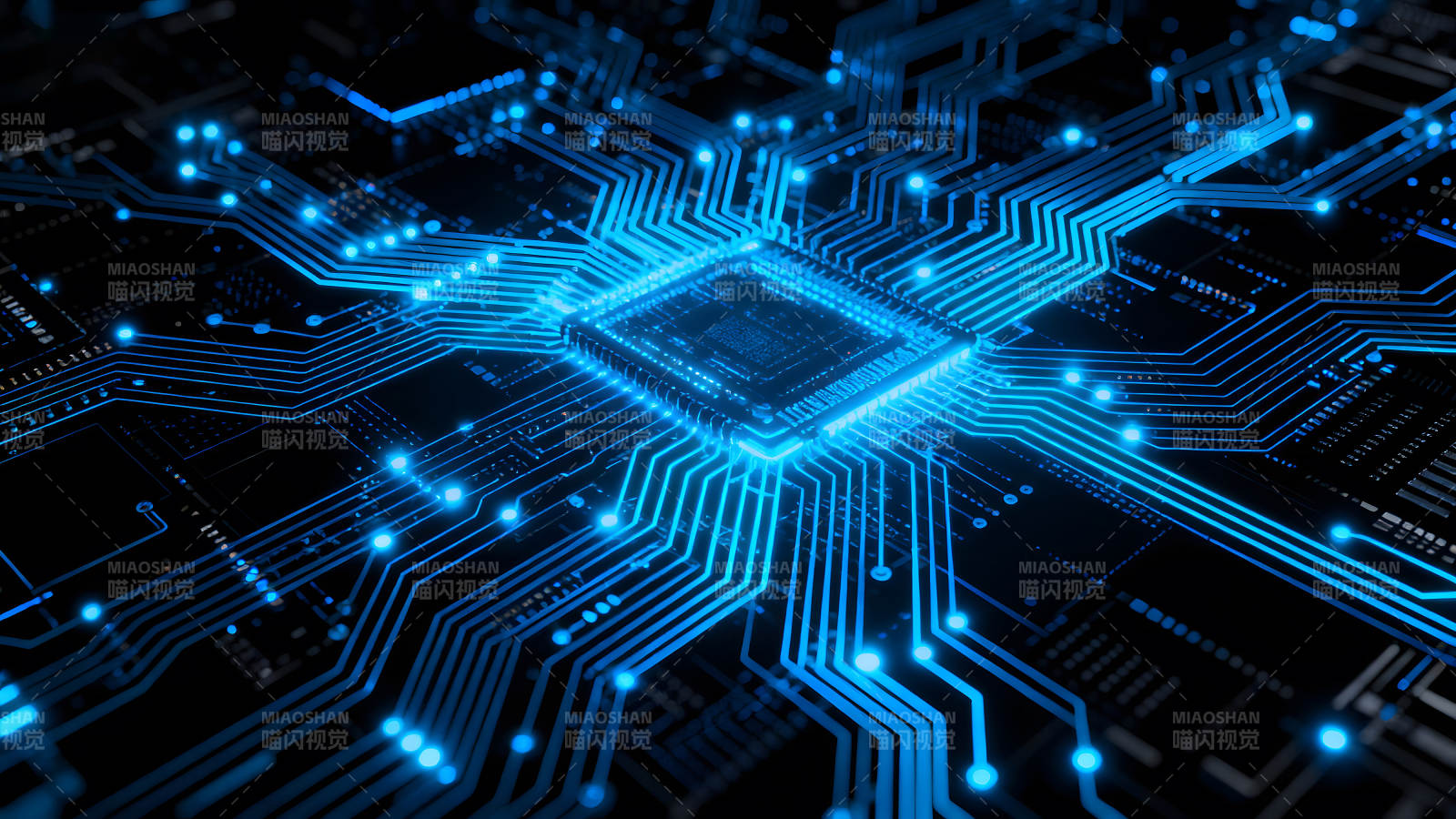蓝色电路板CPU特写科技感十足-图片