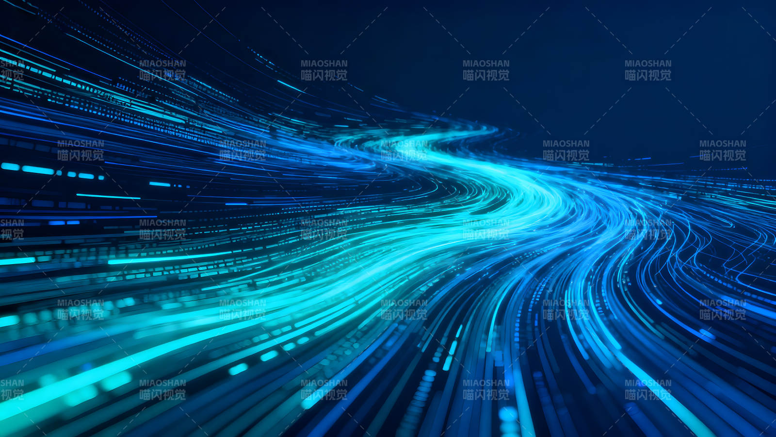 流光溢彩蓝色线条组成的抽象艺术-图片