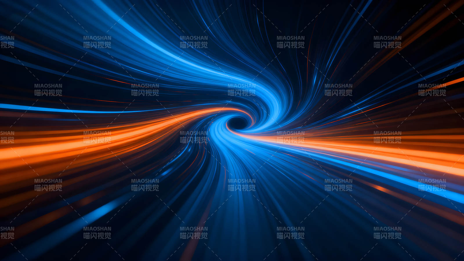 抽象的渦流通道藍(lán)橙光線匯聚圖片