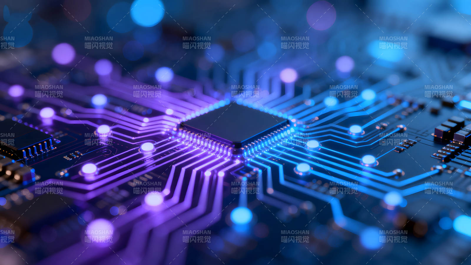 电路板特写光线交织-图片