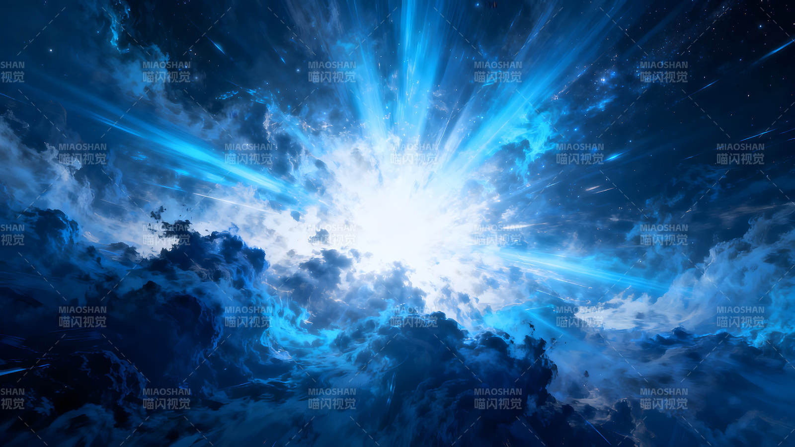 宇宙爆發藍色光芒沖破云霄-圖片