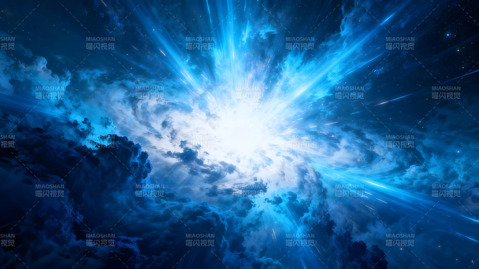 宇宙爆發能量四射藍光沖擊璀璨星空-圖片