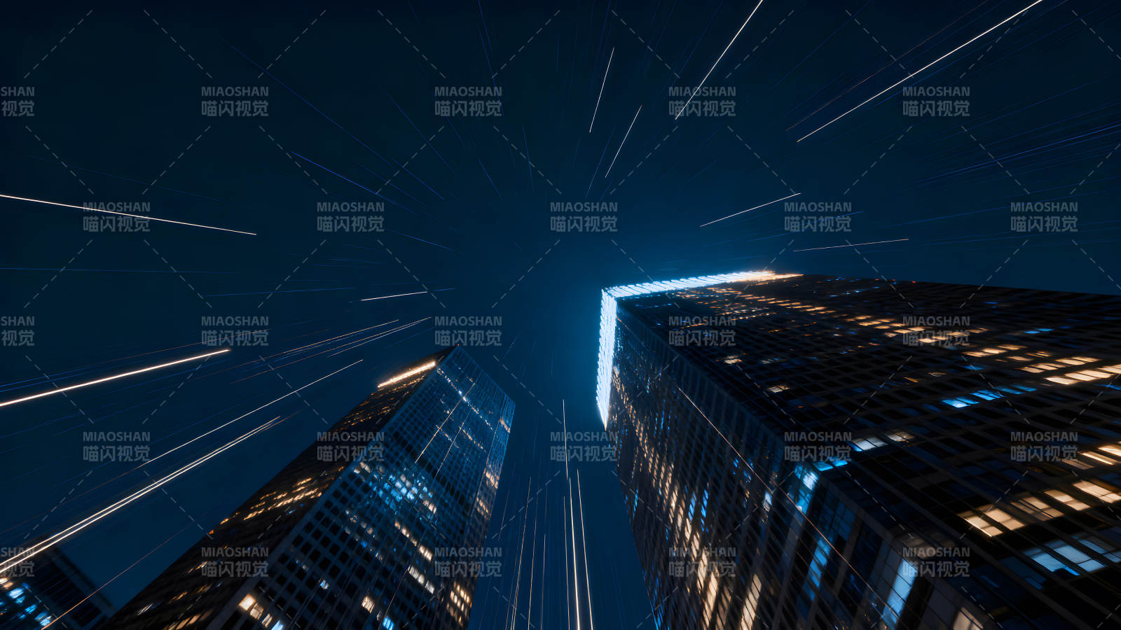 夜幕下的摩天大樓與星光-圖片