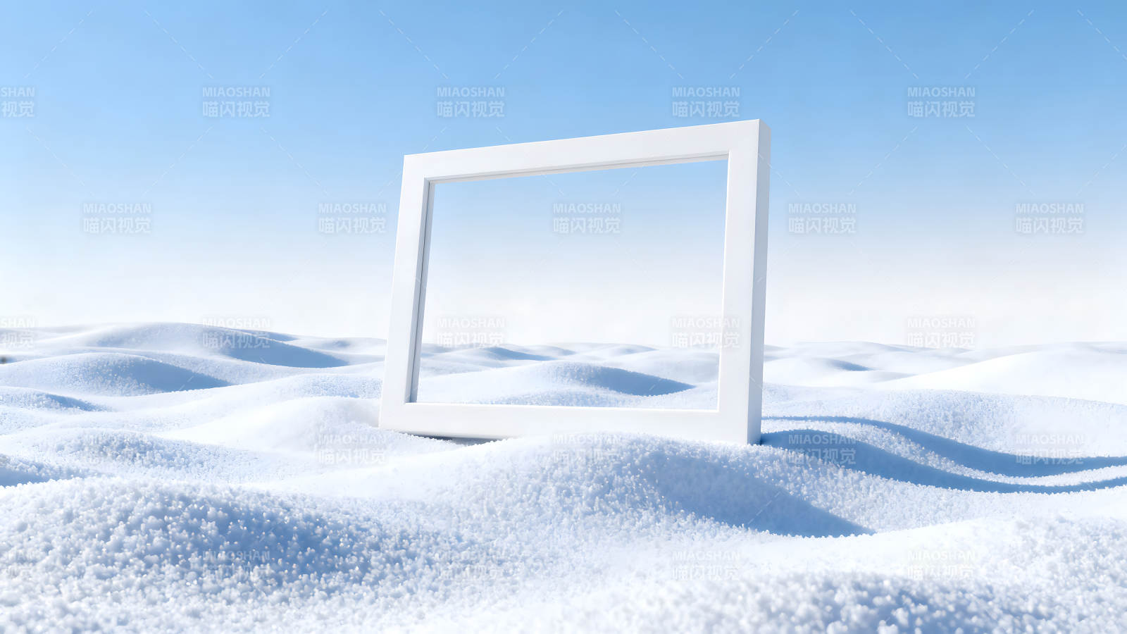 雪地上的白色相框图片