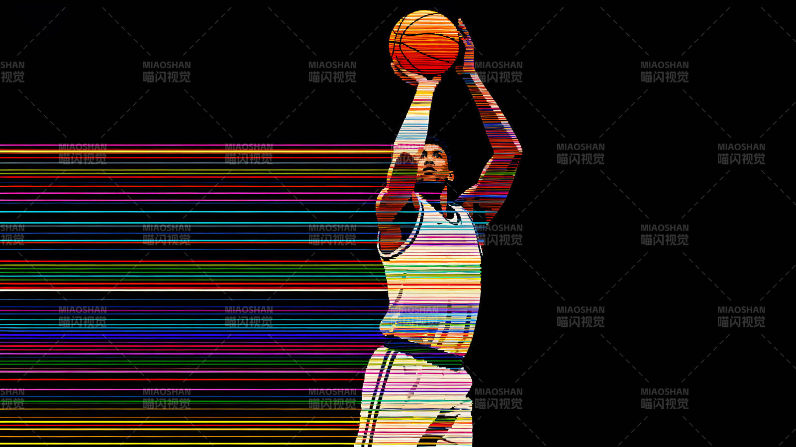 篮球运动员投篮瞬间艺术效果图图片