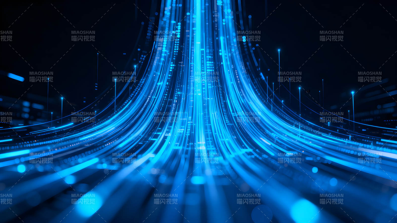 蓝色线条数据流动科技感-图片