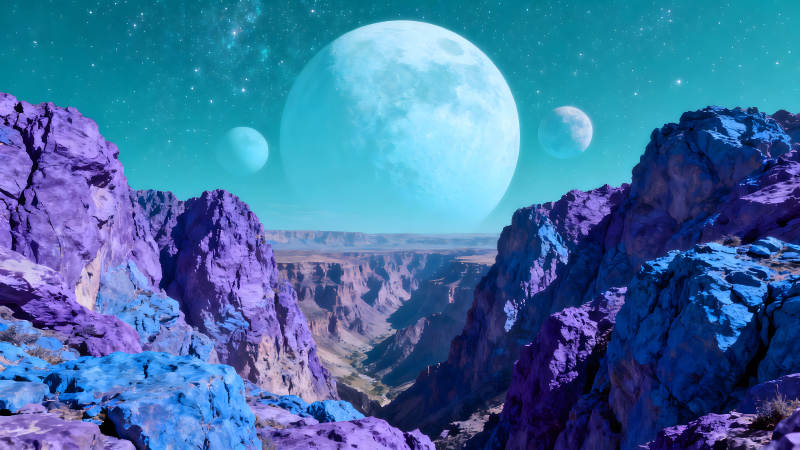 外星峽谷夜空星月奇觀-圖片