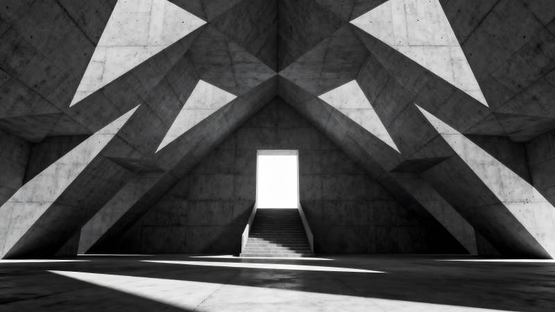 几何建筑光影构图的黑白场景-图片