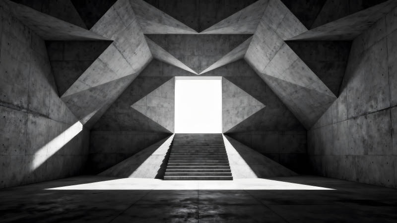 混凝土建筑的几何空间和光影-图片