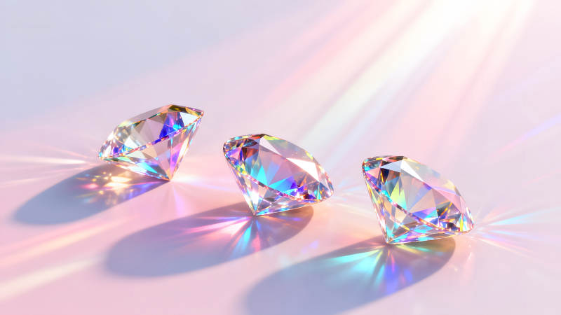 三顆閃耀的鉆石在柔和光線下-圖片