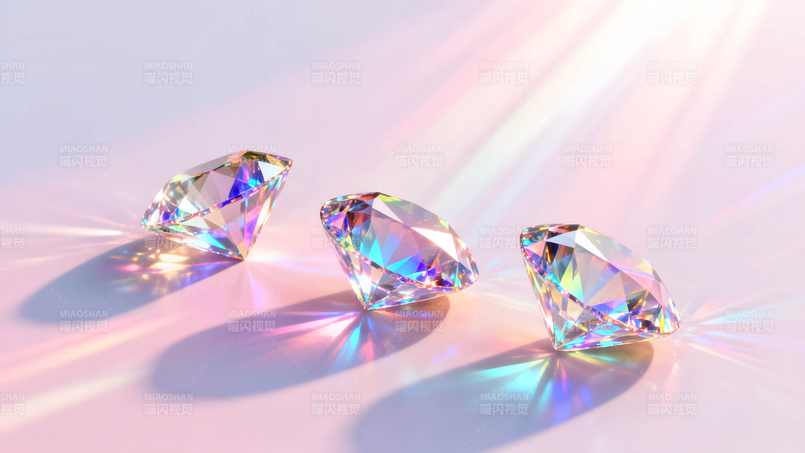 三顆閃耀的鉆石在柔和光線下-圖片