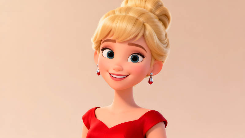 動畫人物金色頭發紅色禮服-圖片