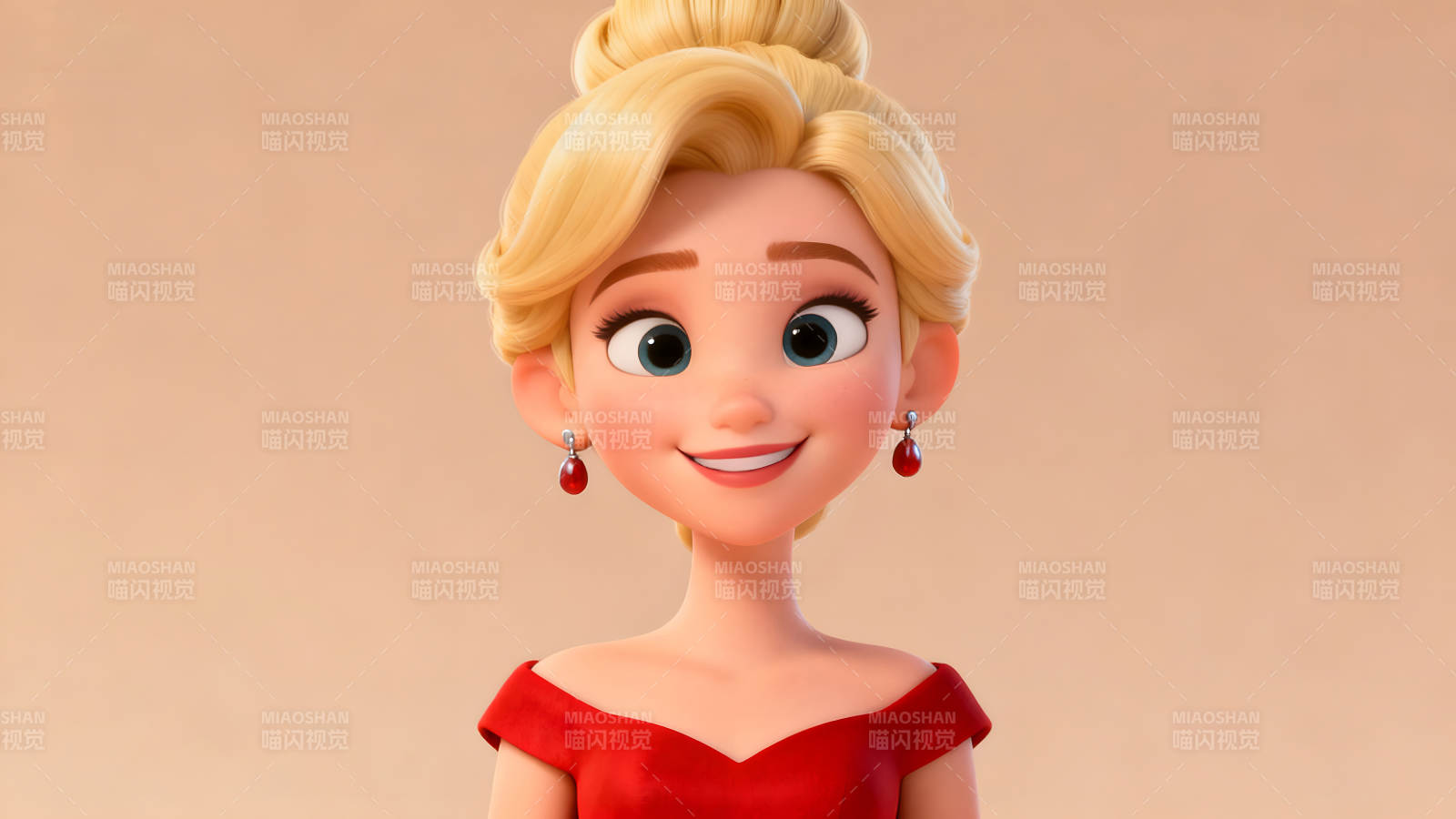 優雅的金發女子卡通形象微笑特寫-圖片