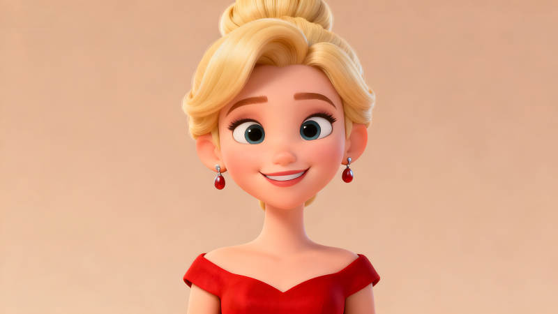 優雅的金發女子卡通形象微笑特寫-圖片