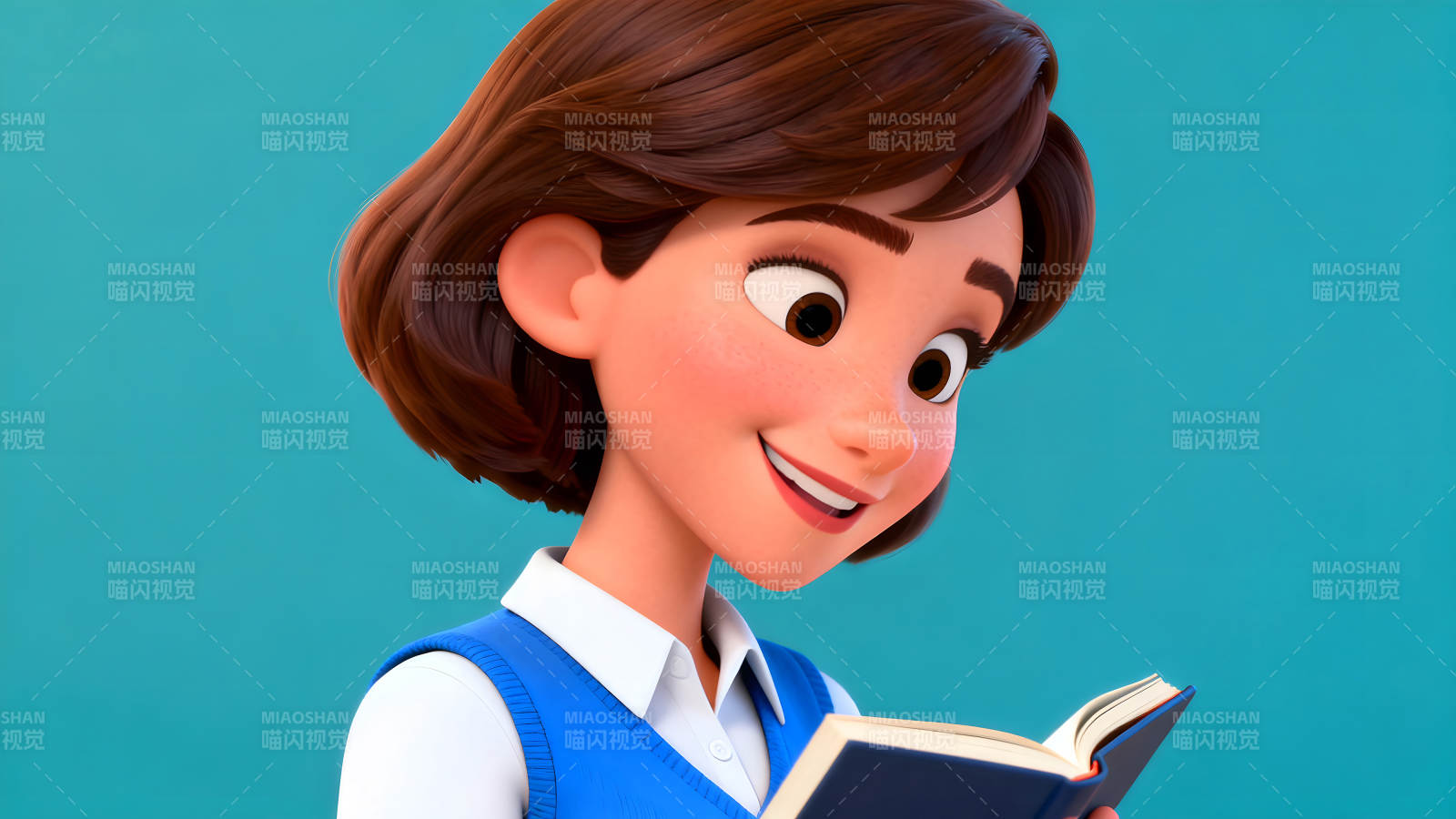 动画女孩阅读书籍-图片