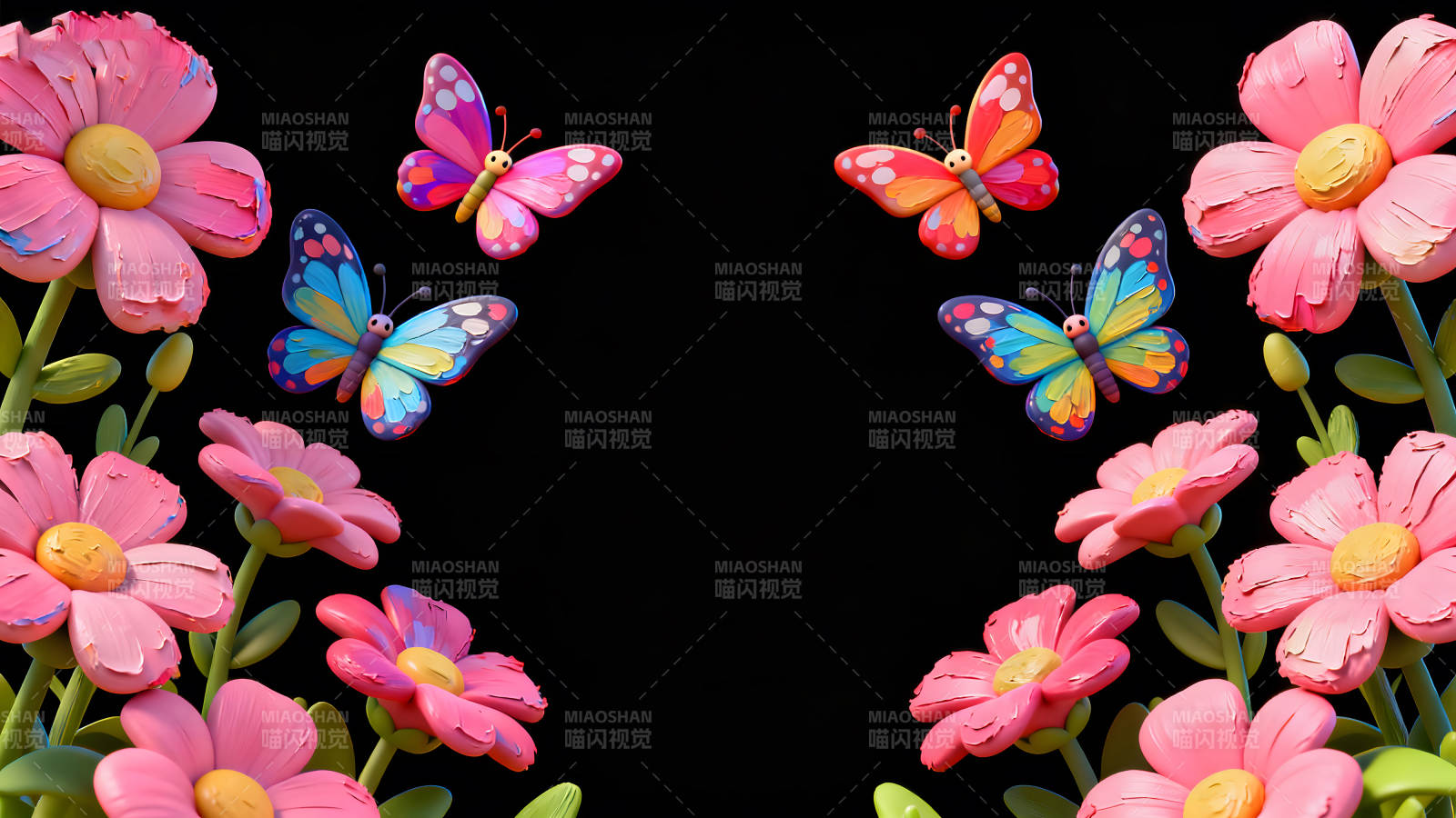 卡通花朵蝴蝶裝飾-圖片