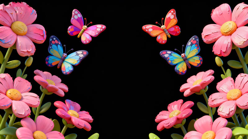 卡通花朵蝴蝶裝飾-圖片