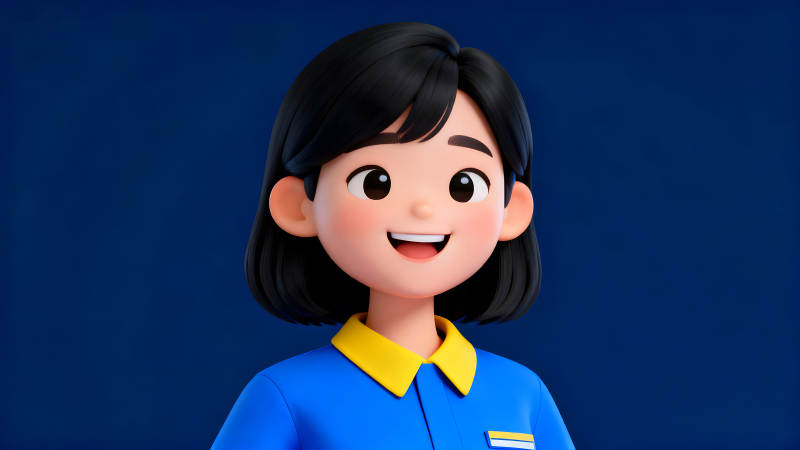 卡通女性頭像笑容可掬穿著藍色衣服-圖片