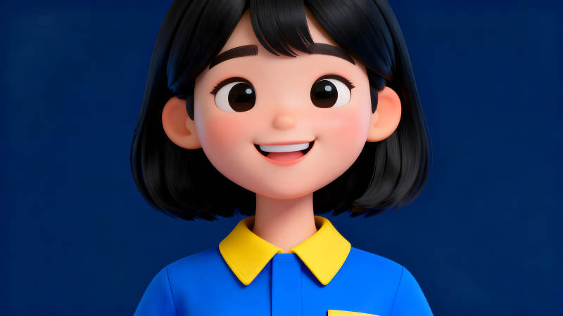 卡通女孩微笑的肖像-图片