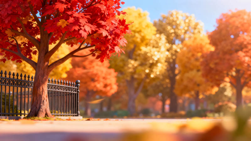 秋日公園紅葉繽紛景色-圖片