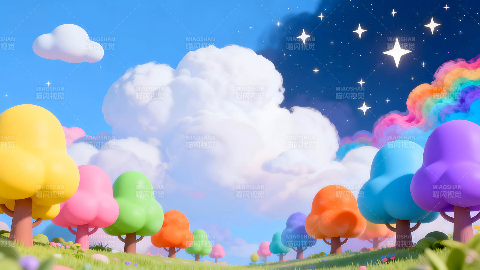 卡通風景夢幻世界色彩繽紛-圖片