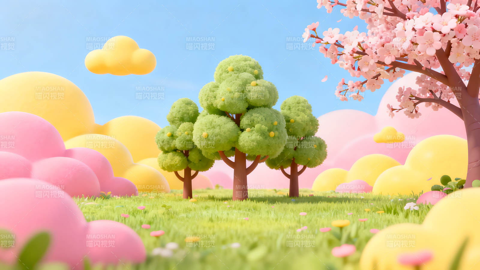 夢幻卡通風格的春日景象-圖片