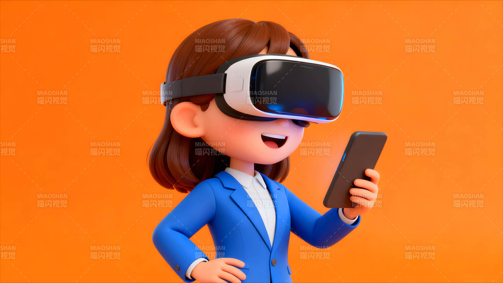 卡通人物戴VR眼鏡玩手機(jī)-圖片