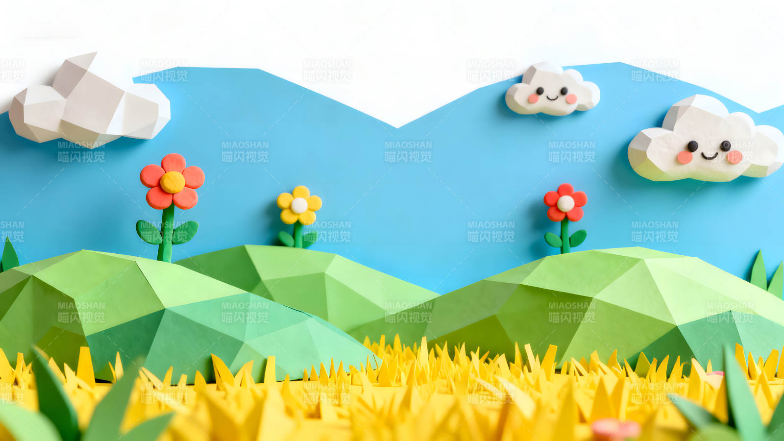 卡通場景紙藝風景鮮艷色彩-圖片