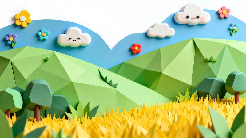 卡通風格的田園風景畫-圖片