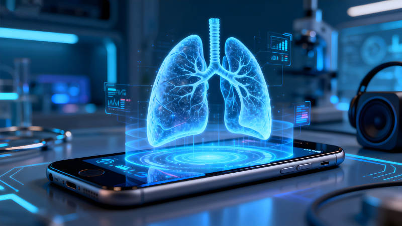 手機展現的未來醫學肺部掃描-圖片