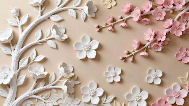 花朵浮雕裝飾畫清新唯美-圖片