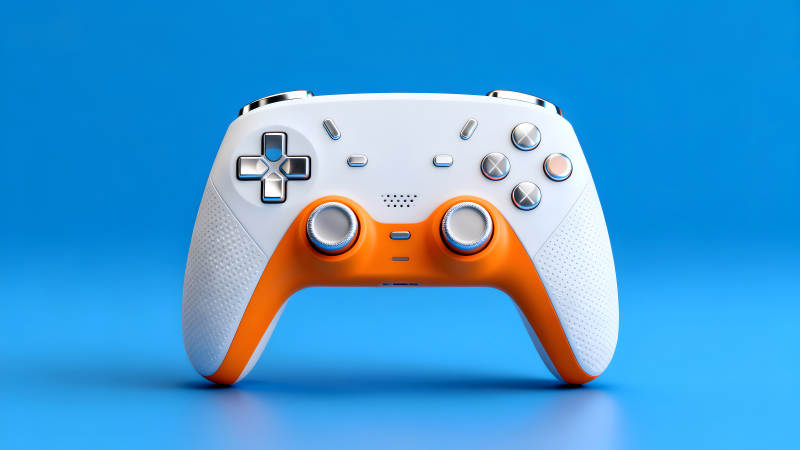 时尚游戏手柄设计橙色与白色-图片